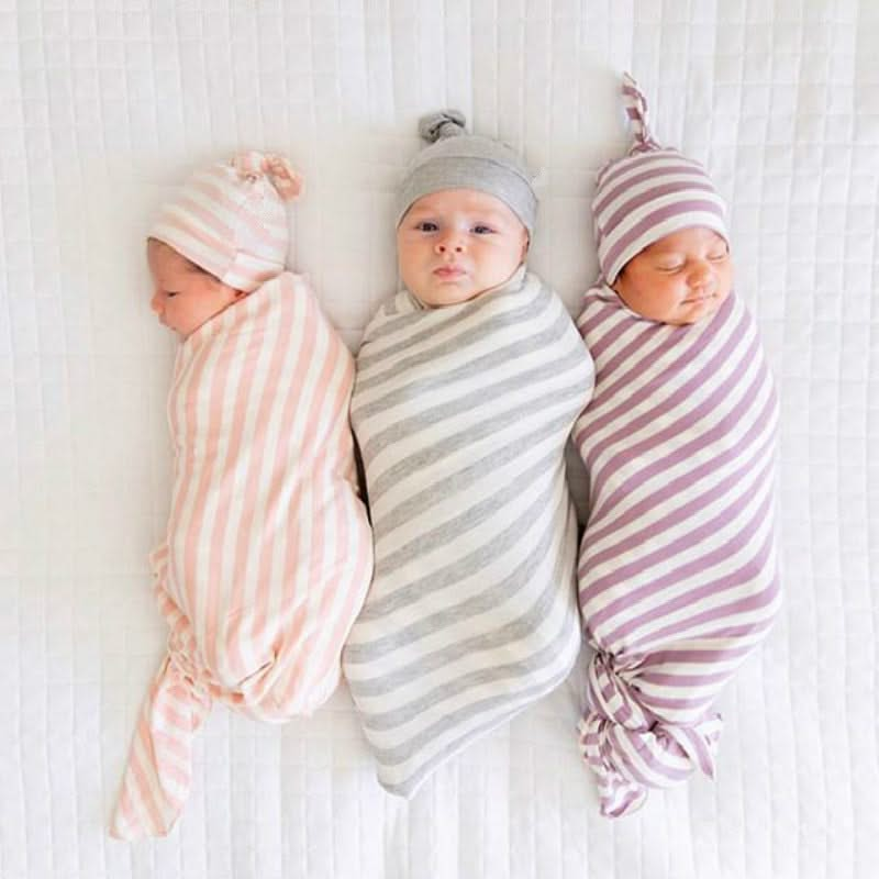 Newborn Striped Swaddle Blanket and Baby Hat 2-Piece Set - Soft and Cozy