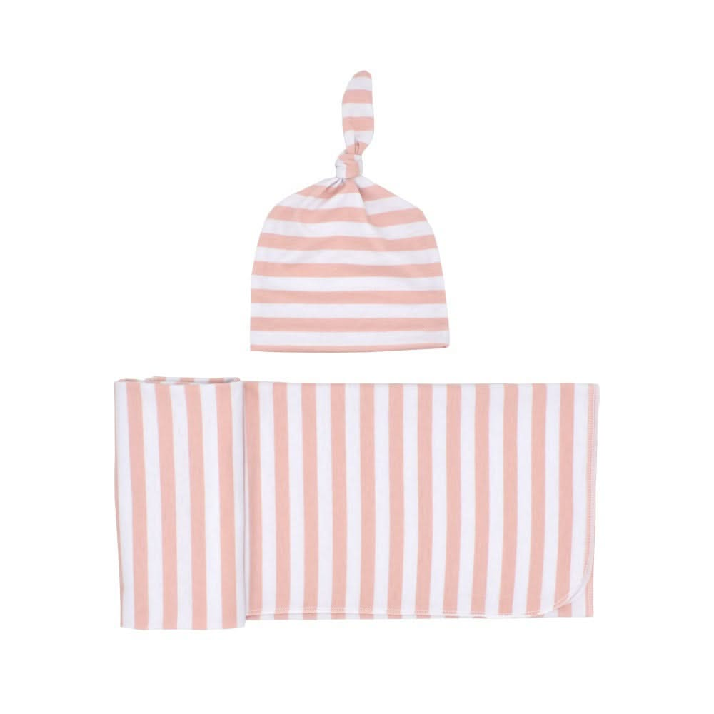 Newborn Striped Swaddle Blanket and Baby Hat 2-Piece Set - Soft and Cozy