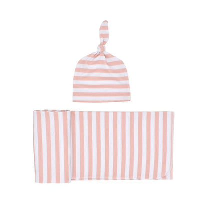 Newborn Striped Swaddle Blanket and Baby Hat 2-Piece Set - Soft and Cozy