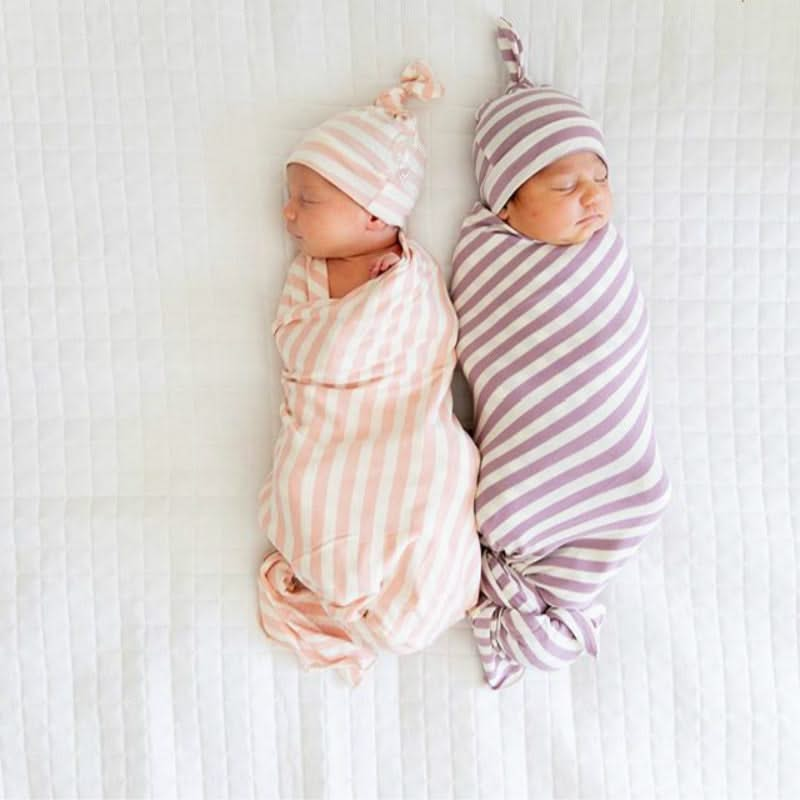 Newborn Striped Swaddle Blanket and Baby Hat 2-Piece Set - Soft and Cozy