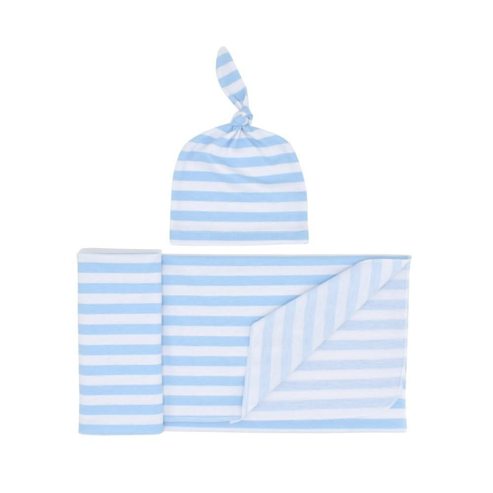 Newborn Striped Swaddle Blanket and Baby Hat 2-Piece Set - Soft and Cozy