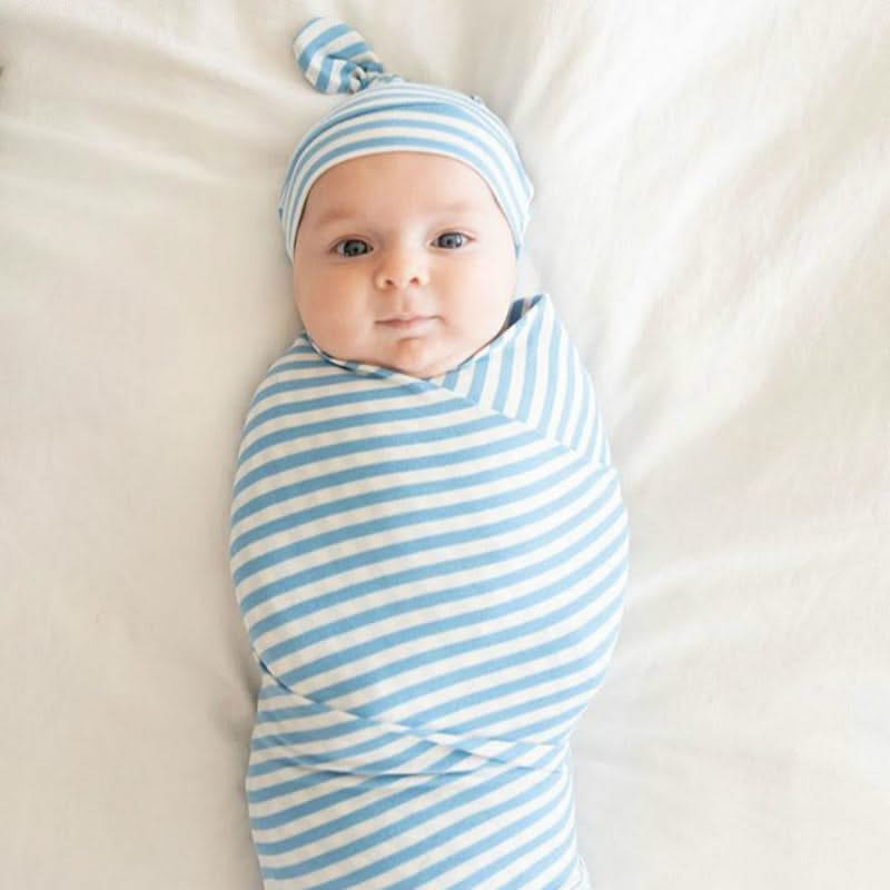 Newborn Striped Swaddle Blanket and Baby Hat 2-Piece Set - Soft and Cozy