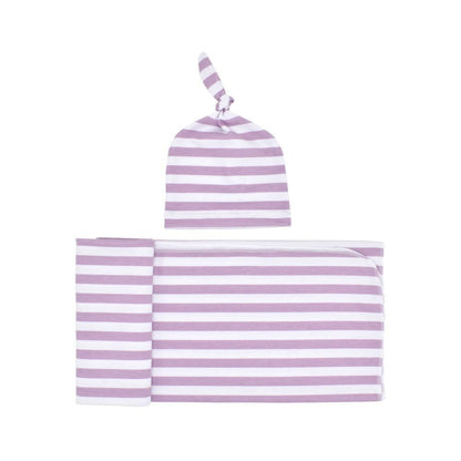 Newborn Striped Swaddle Blanket and Baby Hat 2-Piece Set - Soft and Cozy