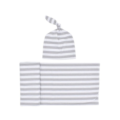 Newborn Striped Swaddle Blanket and Baby Hat 2-Piece Set - Soft and Cozy