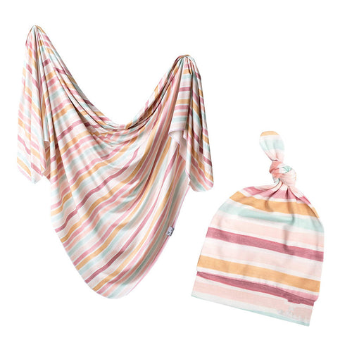 Rainbow Stripes Swaddle & Knot Hat Set