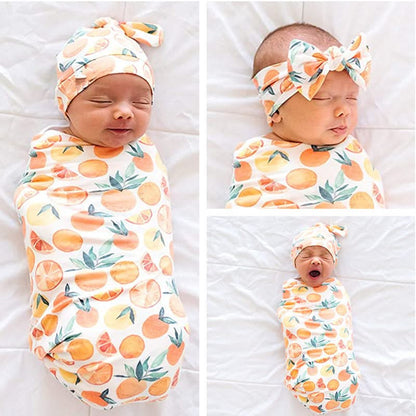 Orange Blossom Swaddle & Luxe Knot Hat, Wooden Plaque Set