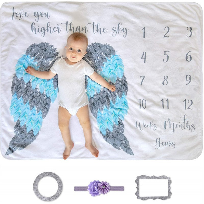 Angel Wings Baby Milestone Blanket - 'Love You Higher Than the Sky' Growth Tracker for Newborn Photography, Soft Feather Design Photo Prop, Perfect Baby Shower Gift