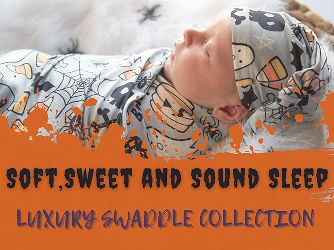 Halloween Boo Swaddle & Luxe Knot Hat, Wooden Plaque Set