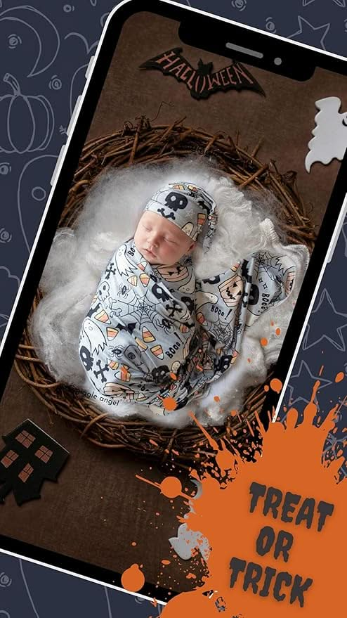 Halloween Boo Swaddle & Luxe Knot Hat, Wooden Plaque Set