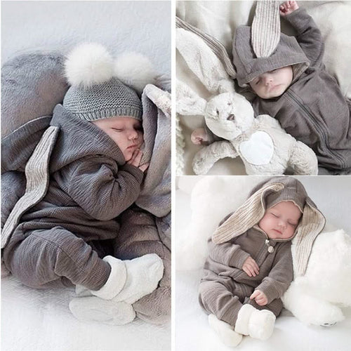 Baby Bunny Ears Hooded Zip-Up Romper Jumpsuit