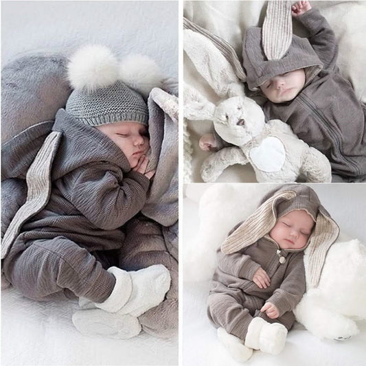 Baby Bunny Ears Hooded Zip-Up Romper Jumpsuit