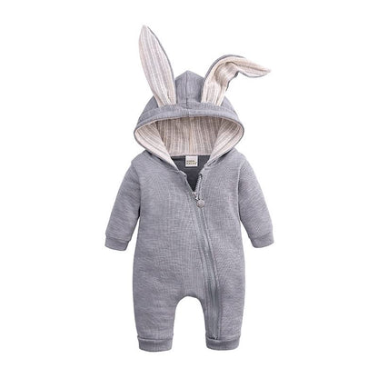 Baby Bunny Ears Hooded Zip-Up Romper Jumpsuit