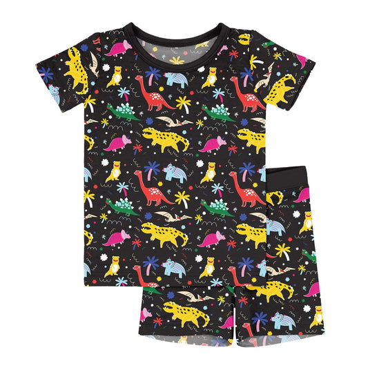 Black Jurassic Friends Two Piece Short Sleeve Shorts Pajama Set