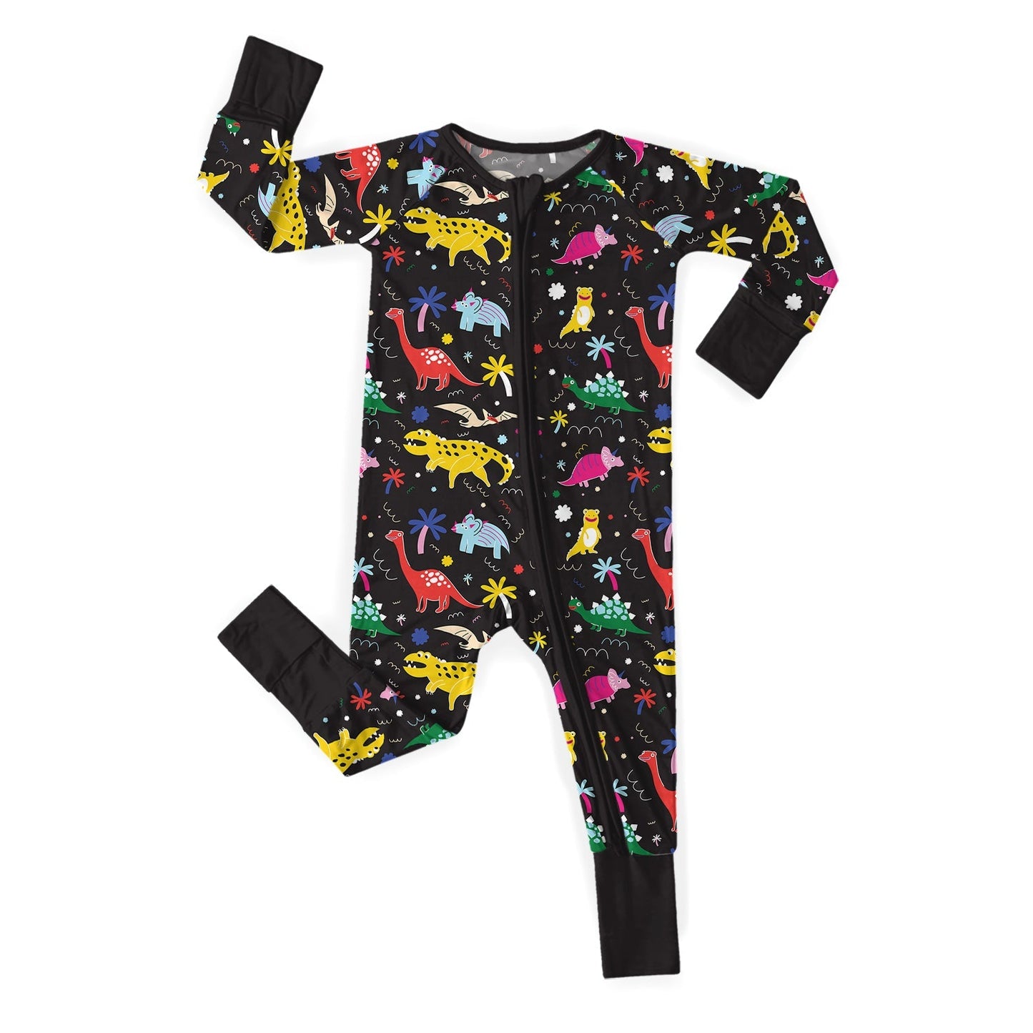 Black Jurassic Friends Convertible Zippered Romper