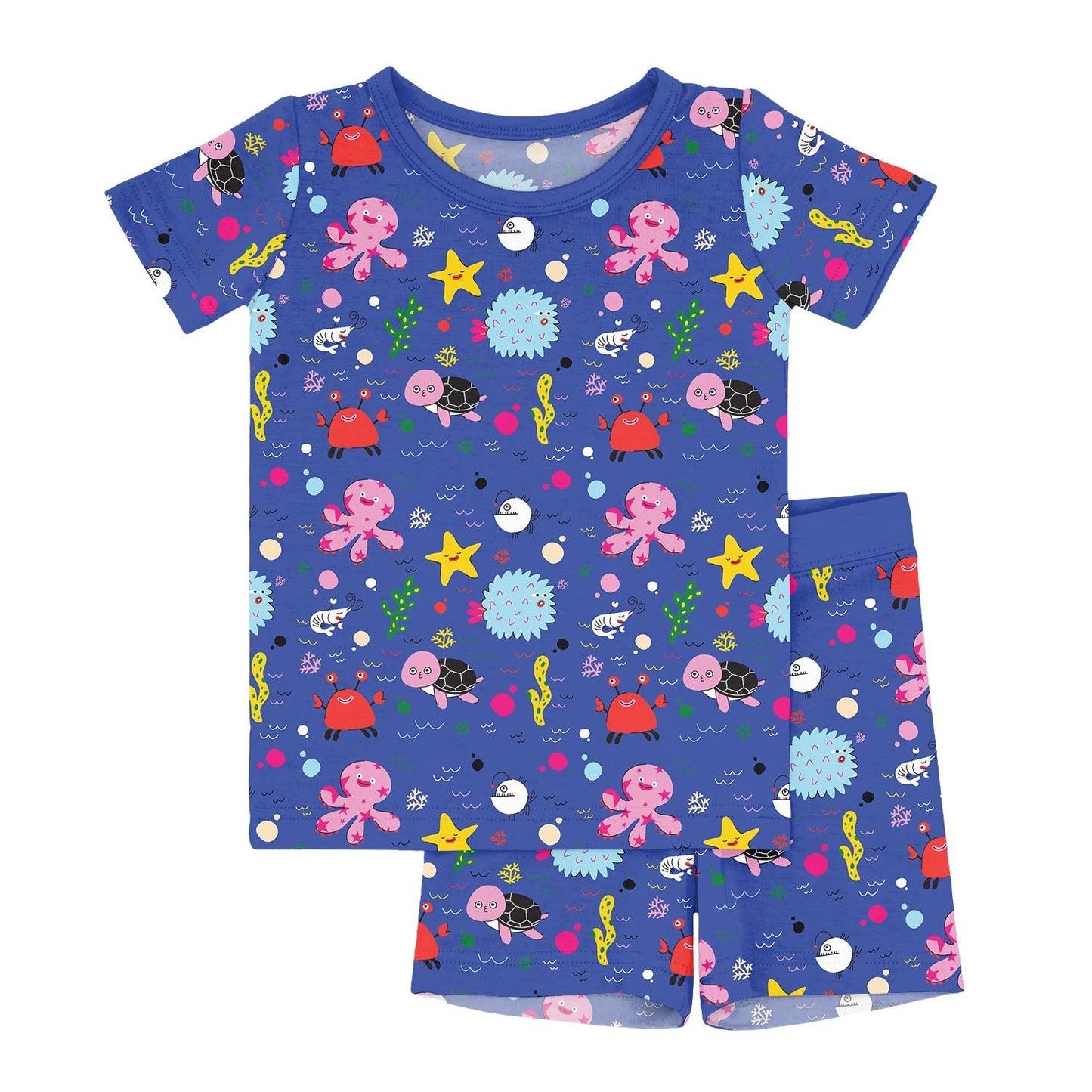 Blue Underwater Adventures Two Piece Short Sleeve Shorts Pajama Set