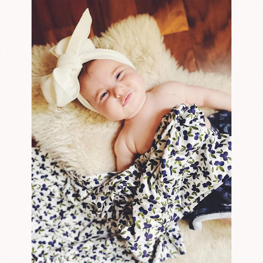 Blue Blossom Swaddle & Luxe Bow Headband Hat Set