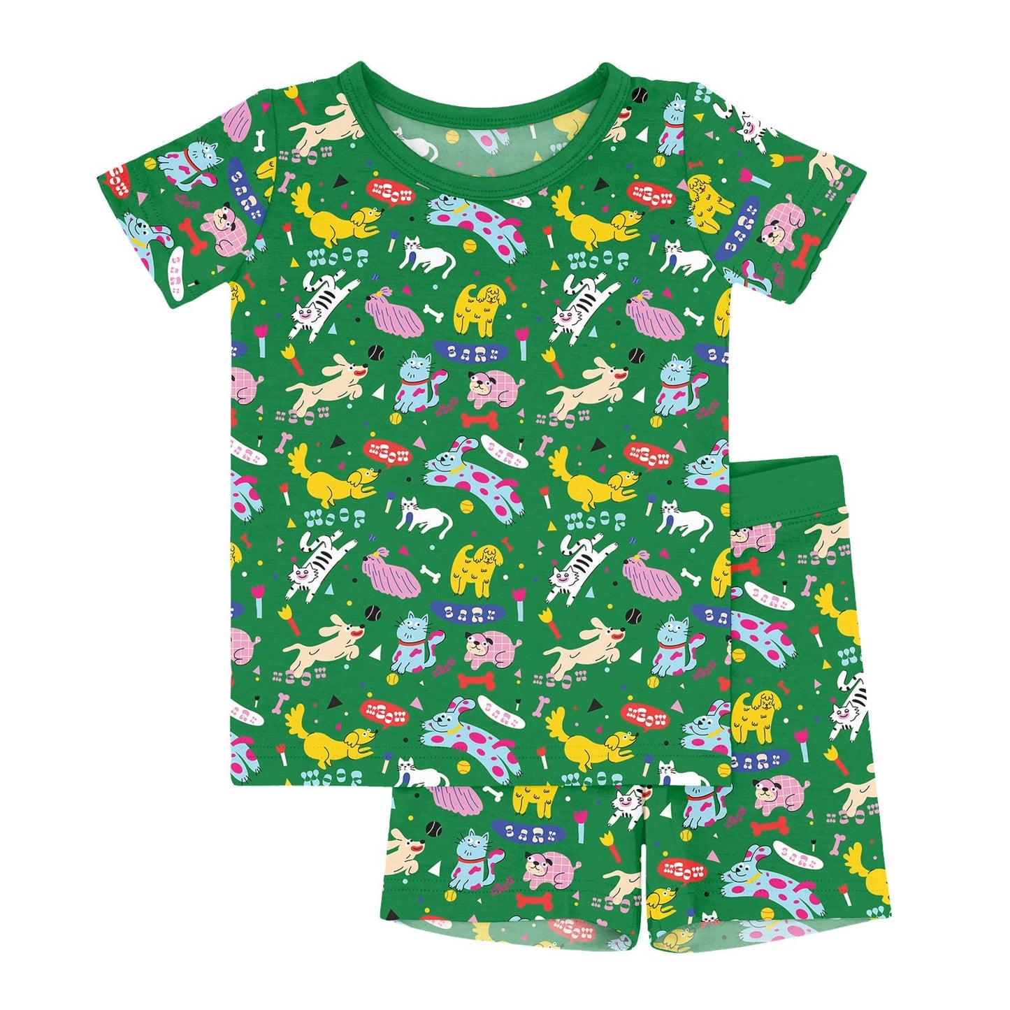 Green Pet Playtime Two Piece Short Sleeve Shorts Pajama Set