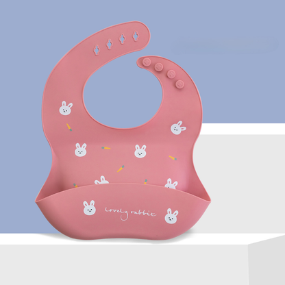 Baby Bib with Food-Grade Silicone, Waterproof and Adjustable for Easy Feeding