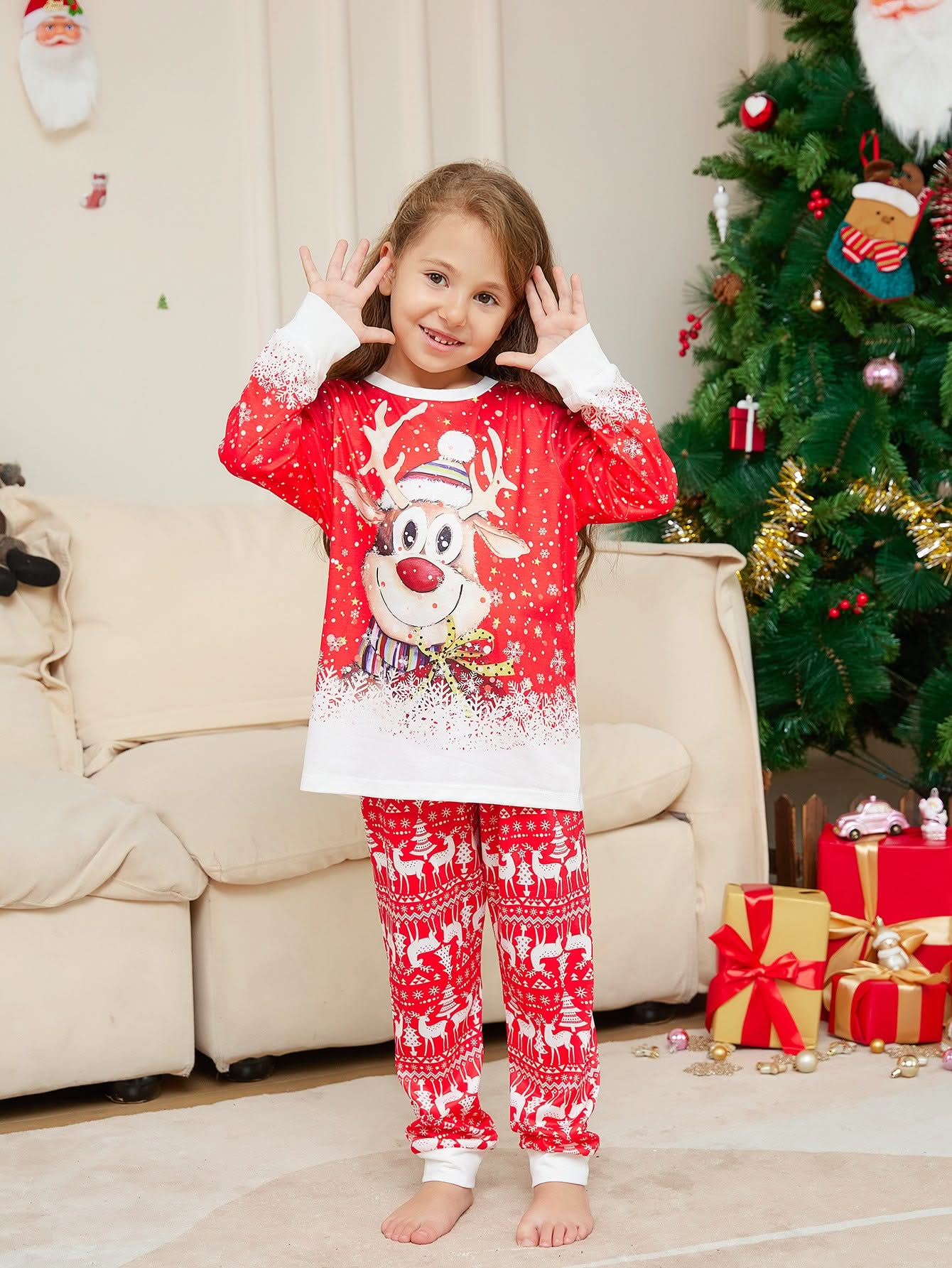 Kids' Christmas Reindeer Print Family Matching Pajama Set