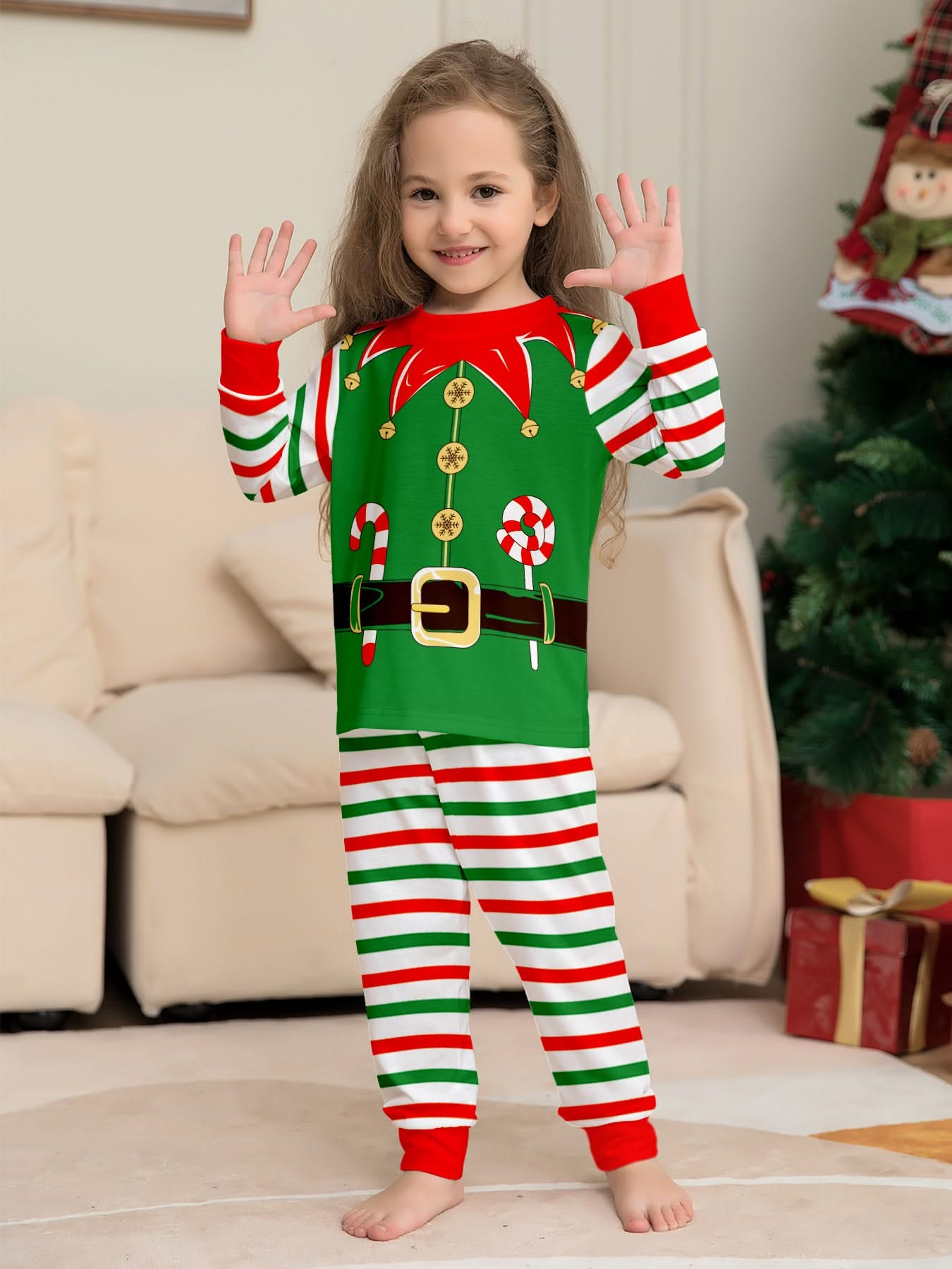 Kids' Elf Print Family Matching Pajama Set