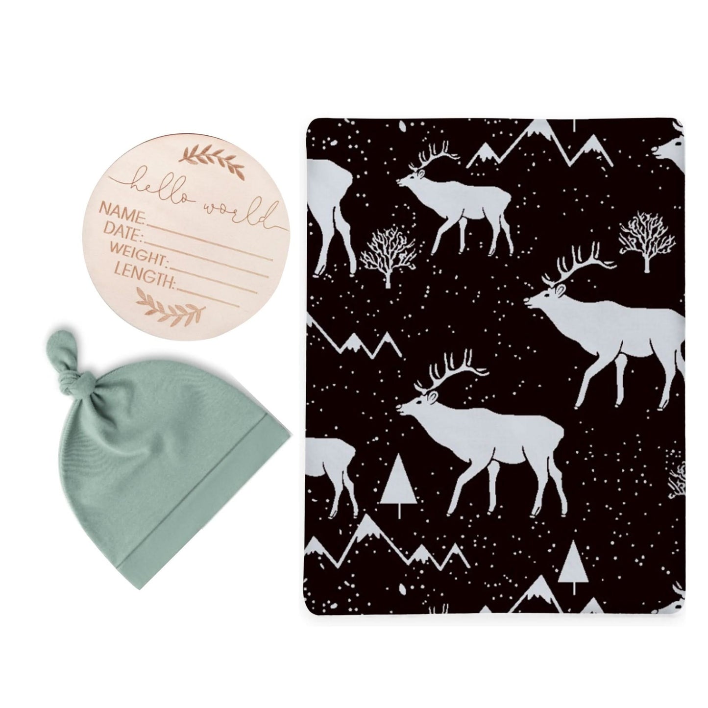 Animal Print Baby Swaddle Blanket, Newborn Hat, and Milestone Cards 3-Piece Set - Soft and Stylish