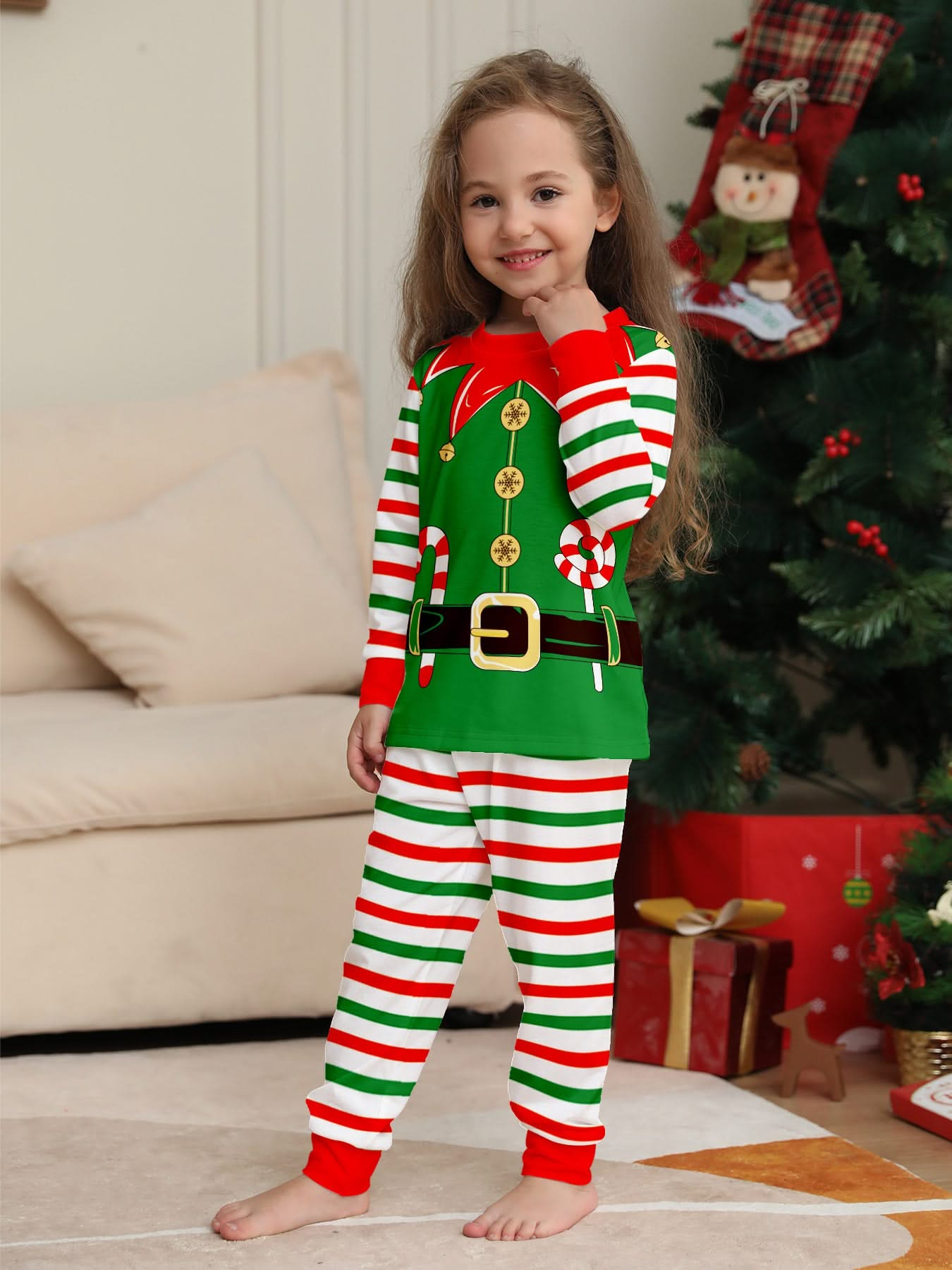 Kids' Elf Print Family Matching Pajama Set