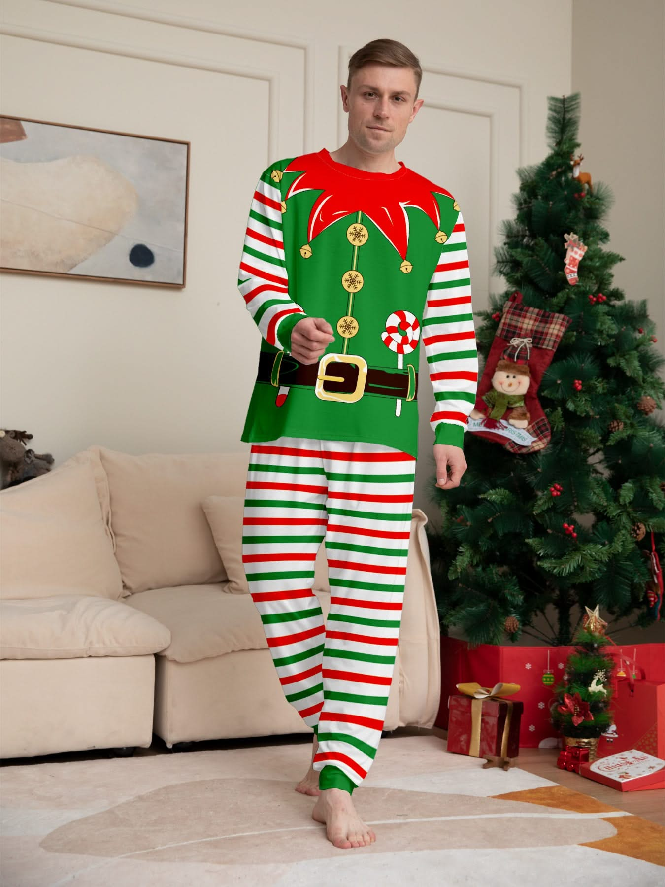 Men's Elf Print Family Matching Pajama Set