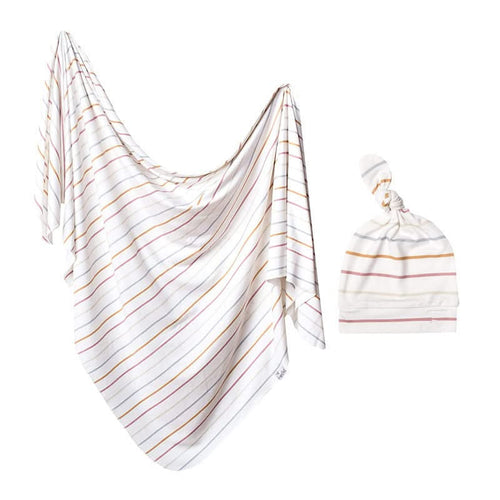 Colorful Thin Stripes Swaddle & Knot Hat Set