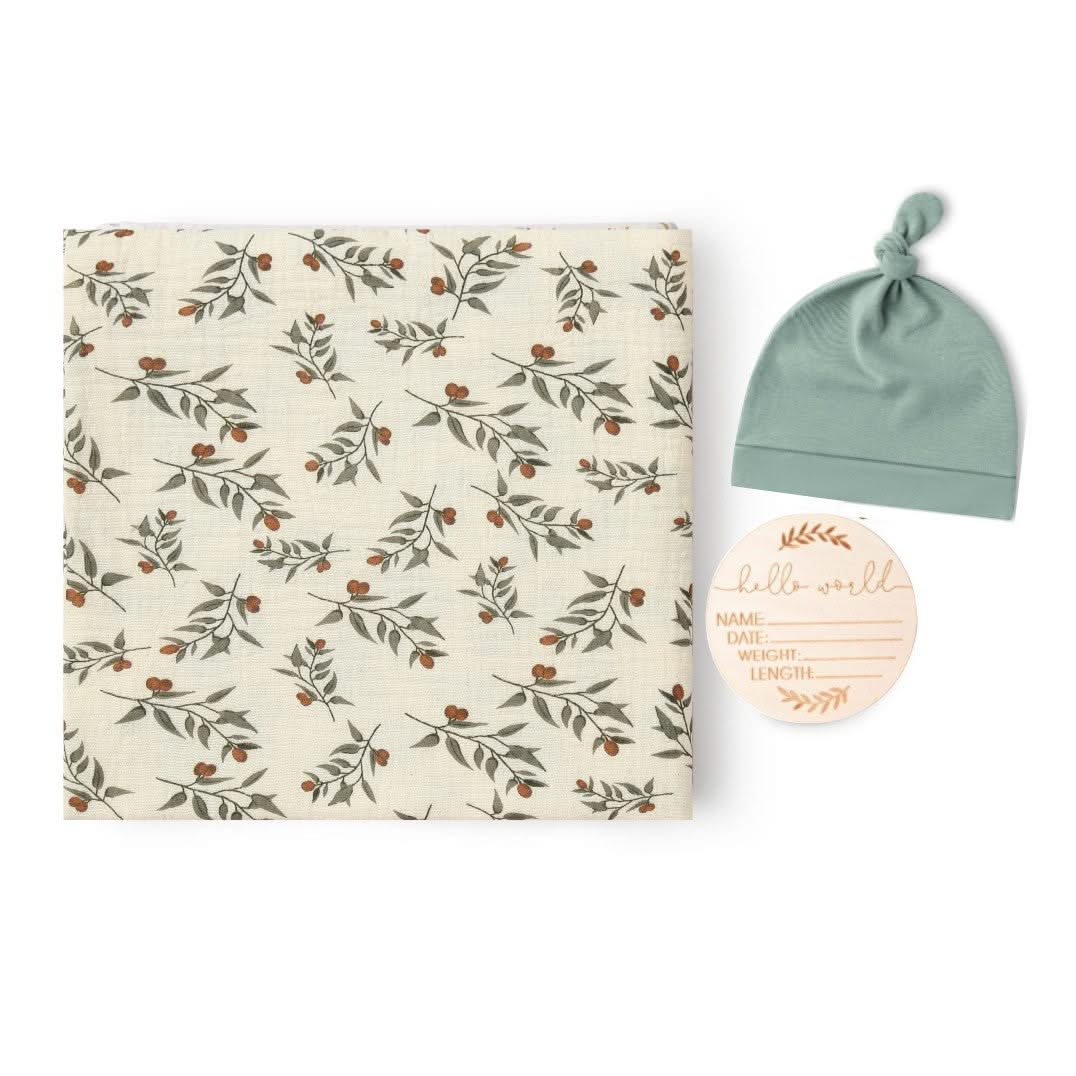 Printed Baby Swaddle Blanket, Newborn Hat, and Milestone Cards 3-Piece Set - Soft and Stylish(39.4in×39.4in)