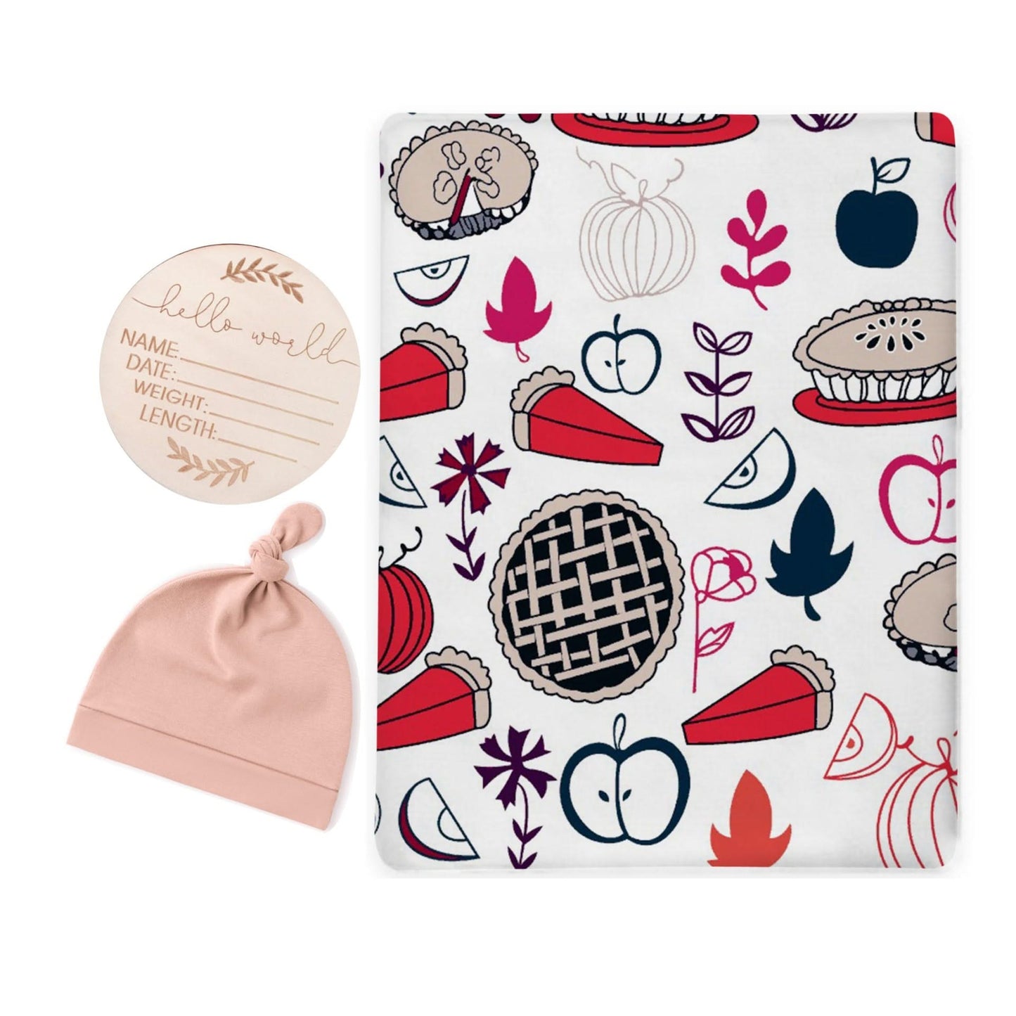 Autumn Pies Swaddle & Luxe Knot Hat, Wooden Plaque Set