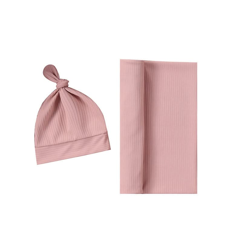 Solid Color Baby Swaddle Blanket and Newborn Hat 2-Piece Set - Soft and Stylish