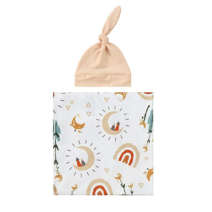 Rainbow Moon Swaddle & Knot Hat Set