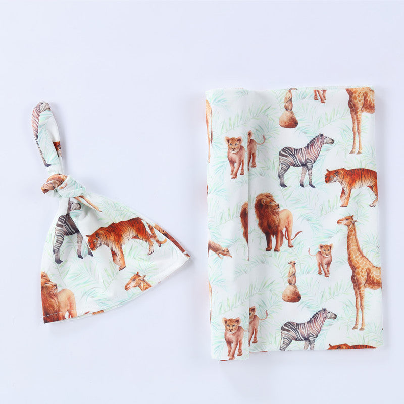 Jungle Animals Swaddle & Knot Hat Set