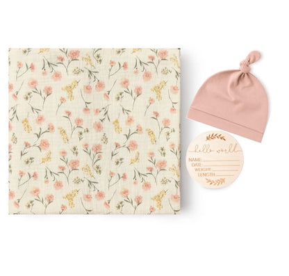 Printed Baby Swaddle Blanket, Newborn Hat, and Milestone Cards 3-Piece Set - Soft and Stylish(39.4in×39.4in)