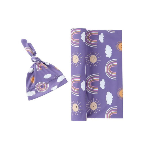 Purple Rainbow Sunshine Swaddle & Knot Hat Set