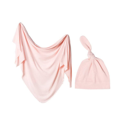 Soft Pink Swaddle & Knot Hat Set