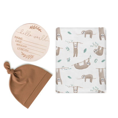 Animal Print Baby Swaddle Blanket, Newborn Hat, and Milestone Cards 3-Piece Set - Soft and Stylish