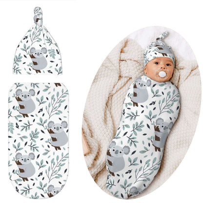 Animal Print Baby Swaddle Blanket, Newborn Hat, and Milestone Cards 3-Piece Set - Soft and Stylish