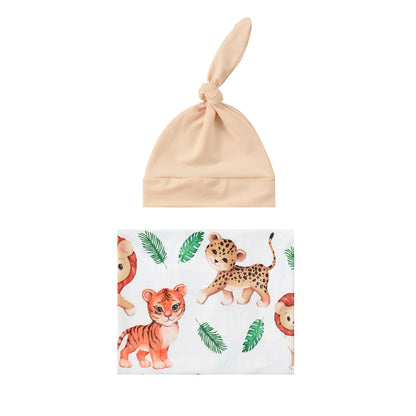 Animal Kingdom Swaddle & Knot Hat Set