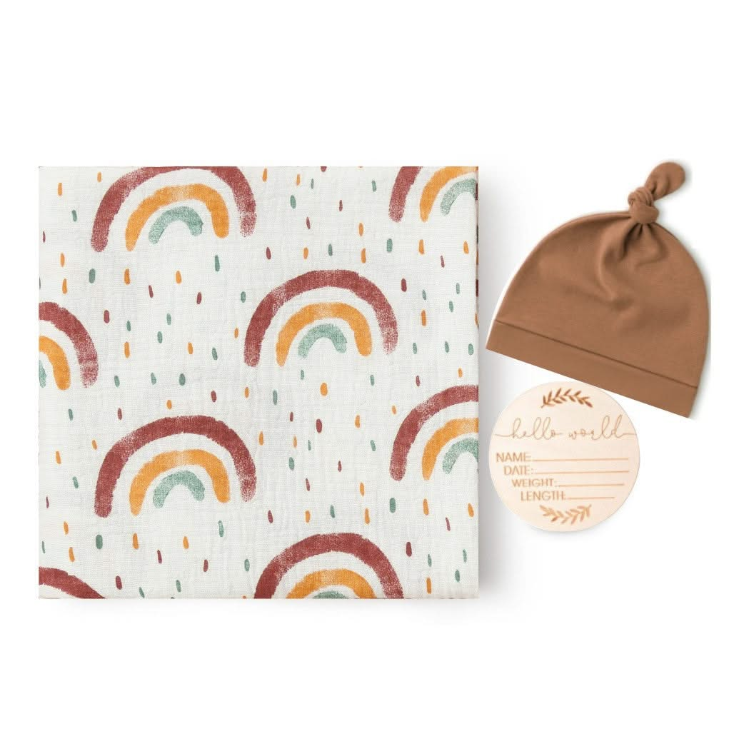 Printed Baby Swaddle Blanket, Newborn Hat, and Milestone Cards 3-Piece Set - Soft and Stylish(39.4in×39.4in)