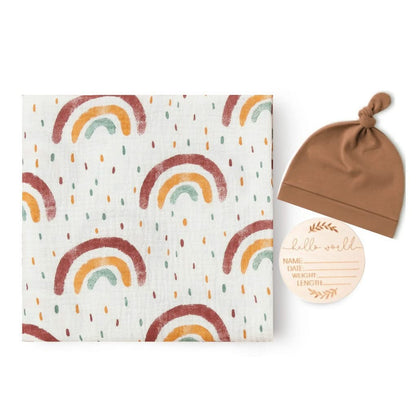 Printed Baby Swaddle Blanket, Newborn Hat, and Milestone Cards 3-Piece Set - Soft and Stylish(39.4in×39.4in)