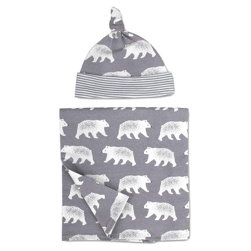 Polar Bear Swaddle & Knot Hat Set