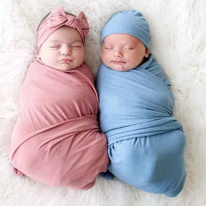 Solid Color Baby Swaddle Blanket and Newborn Hat 2-Piece Set - Soft and Stylish