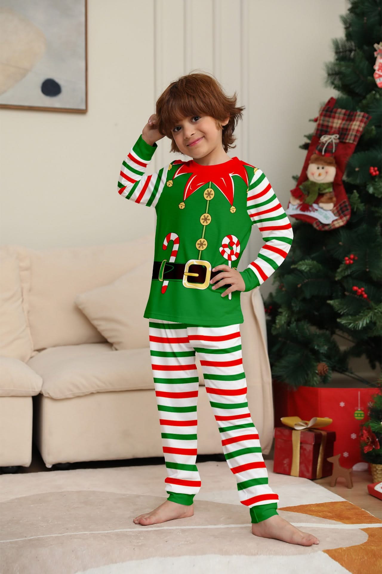 Kids' Elf Print Family Matching Pajama Set