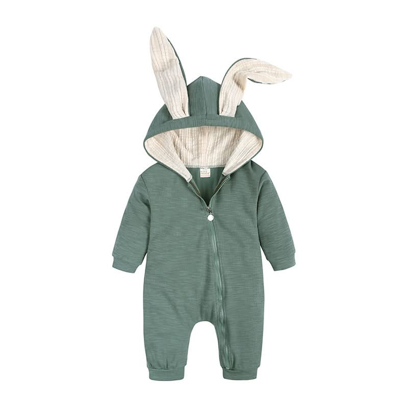 Baby Bunny Ears Hooded Zip-Up Romper Jumpsuit