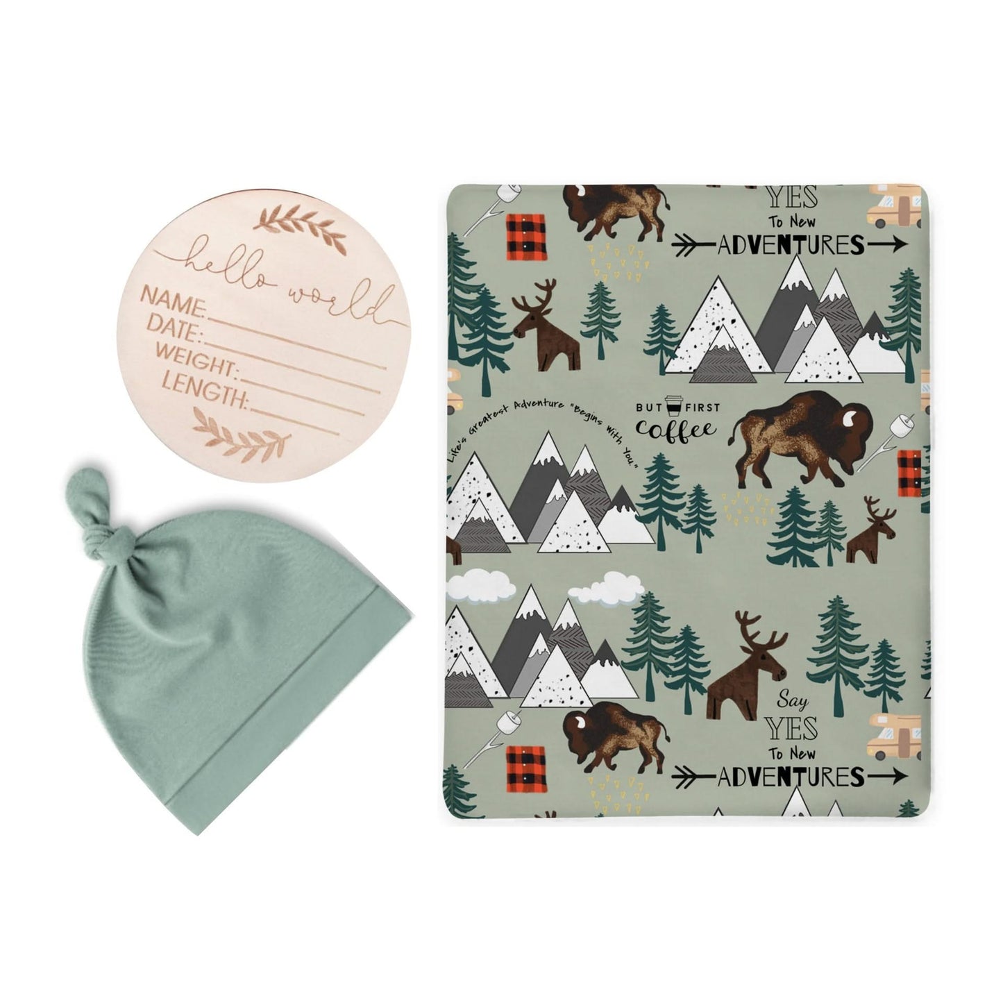 Animal Print Baby Swaddle Blanket, Newborn Hat, and Milestone Cards 3-Piece Set - Soft and Stylish