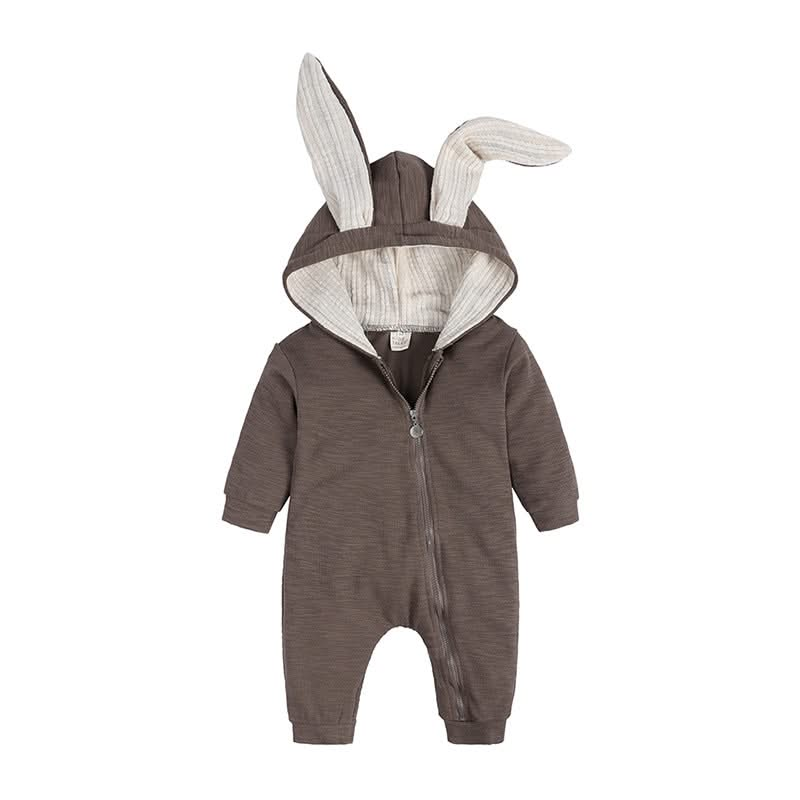 Baby Bunny Ears Hooded Zip-Up Romper Jumpsuit