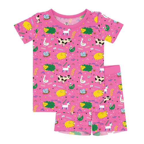 Pink Barnyard Buddies Two Piece Short Sleeve Shorts Pajama Set