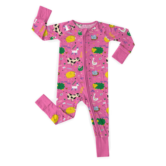 Pink Barnyard Buddies Convertible Zippered Romper