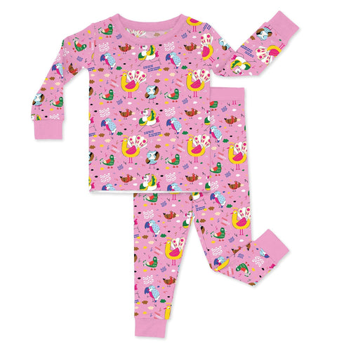 Pink Chirping Crew Two Piece Pajama Set